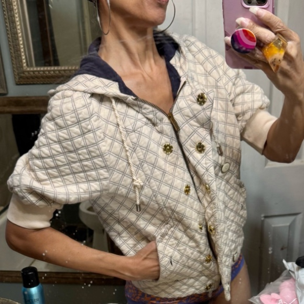 Marc Jacobs cream pockets navy hardware top sweatshirt M Beige Quilted Hoodie